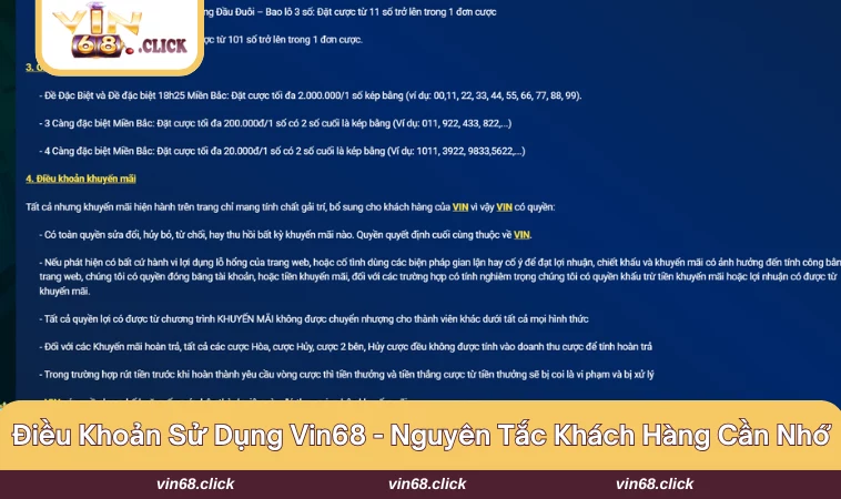 Điều khoản sử dụng VIN68 quy định những nội dung mà hội viên cần thực hiện