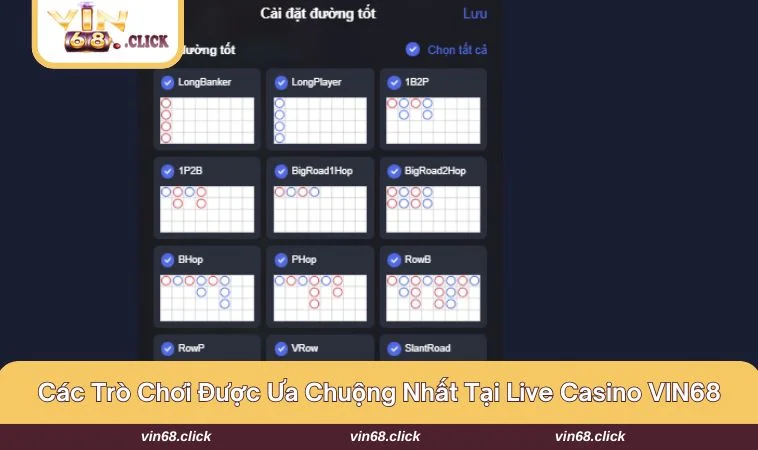 Sảnh chơi cung cấp một loạt các tựa game casino phổ biến