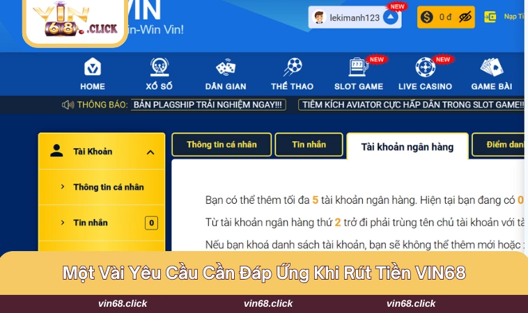 Tổng hợp các yêu cầu quan trọng cần biết khi rút tiền VIN68